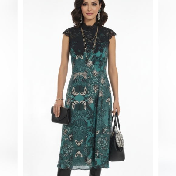 Maeve Dresses & Skirts - Maeve Chic Black and Green Floral Dress